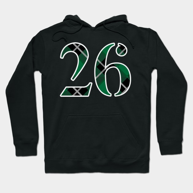 26 Sports Jersey Number Green Black Flannel Hoodie by Design_Lawrence